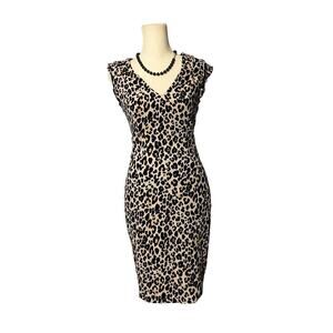 H&M Brown Leopard Print Pencil Dress lined